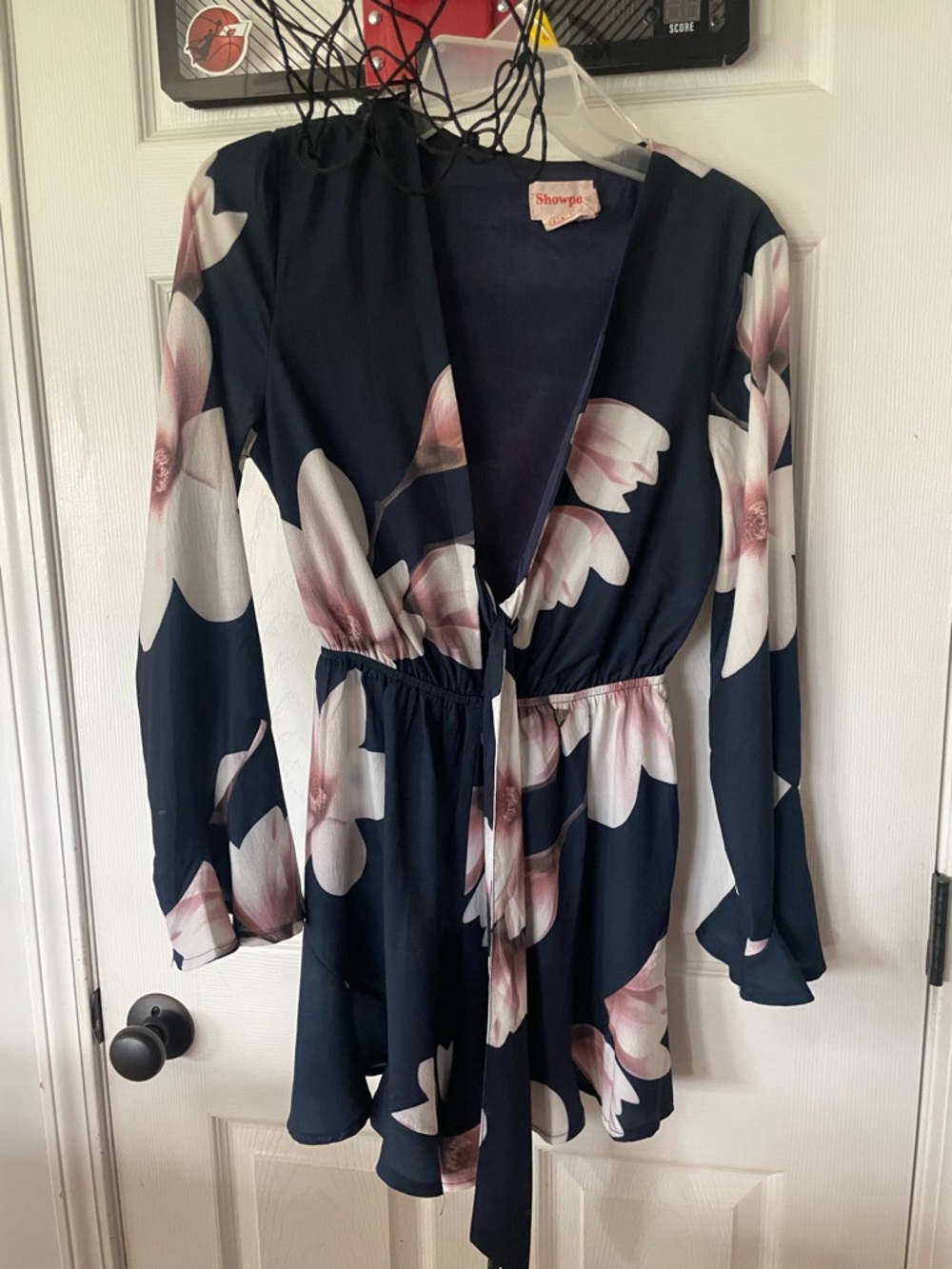 Showpo Navy Top with Pink Logo Tag